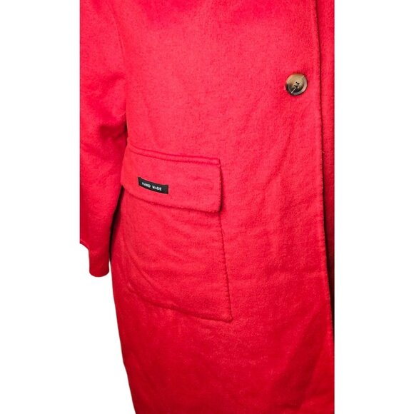 Vintage Oversized Long Wool Pea Coat Red - Picture 6 of 13